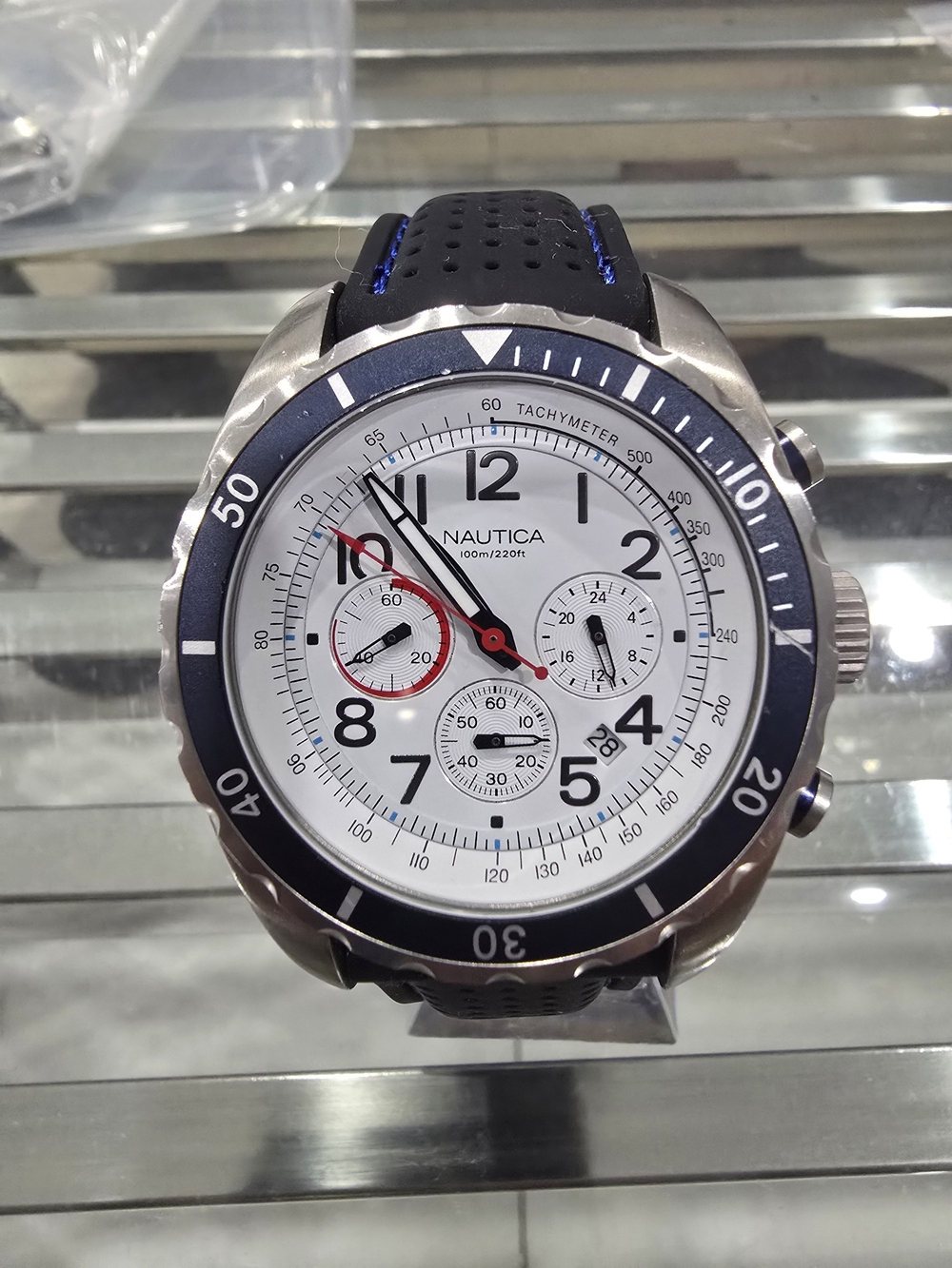 Nautica Men’s Blue and White Chronograph Swim Watch